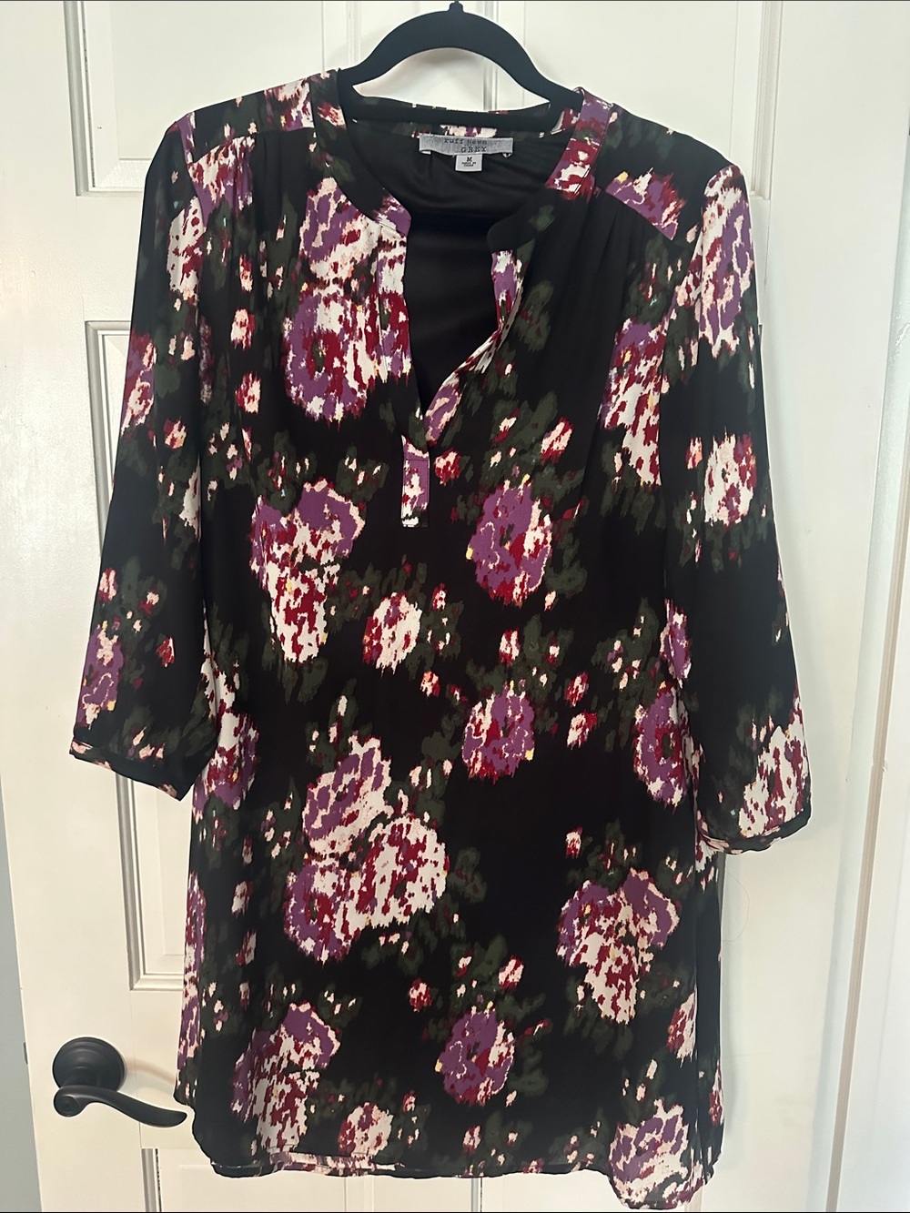 Ruff Hewn Black Tunic with Purple and White Floral Print